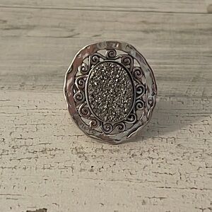 Vintage Or Paz Silver Druzy Statement Ring.